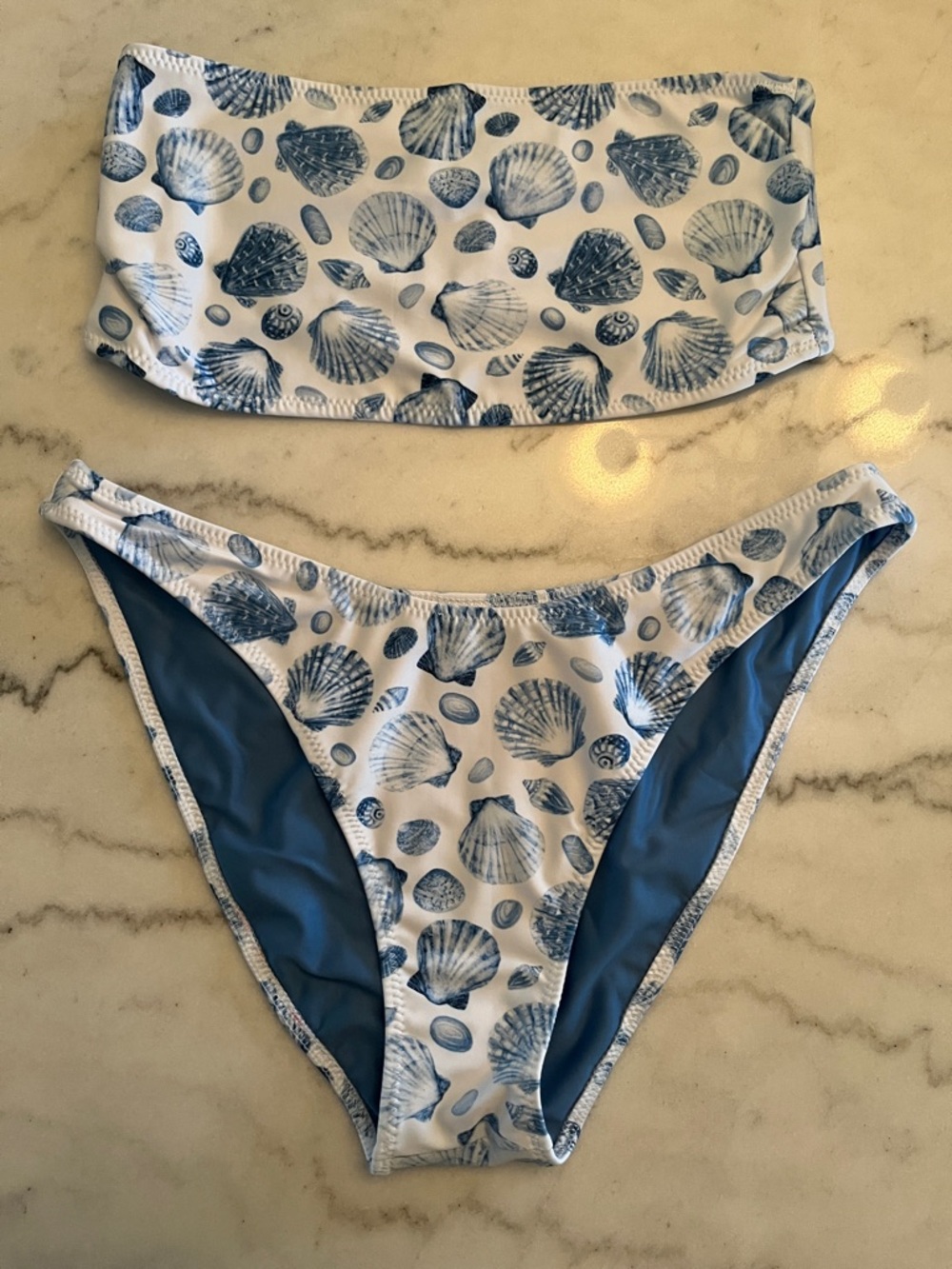 Blue Shell-Print Bandeau Bikini Set (New)